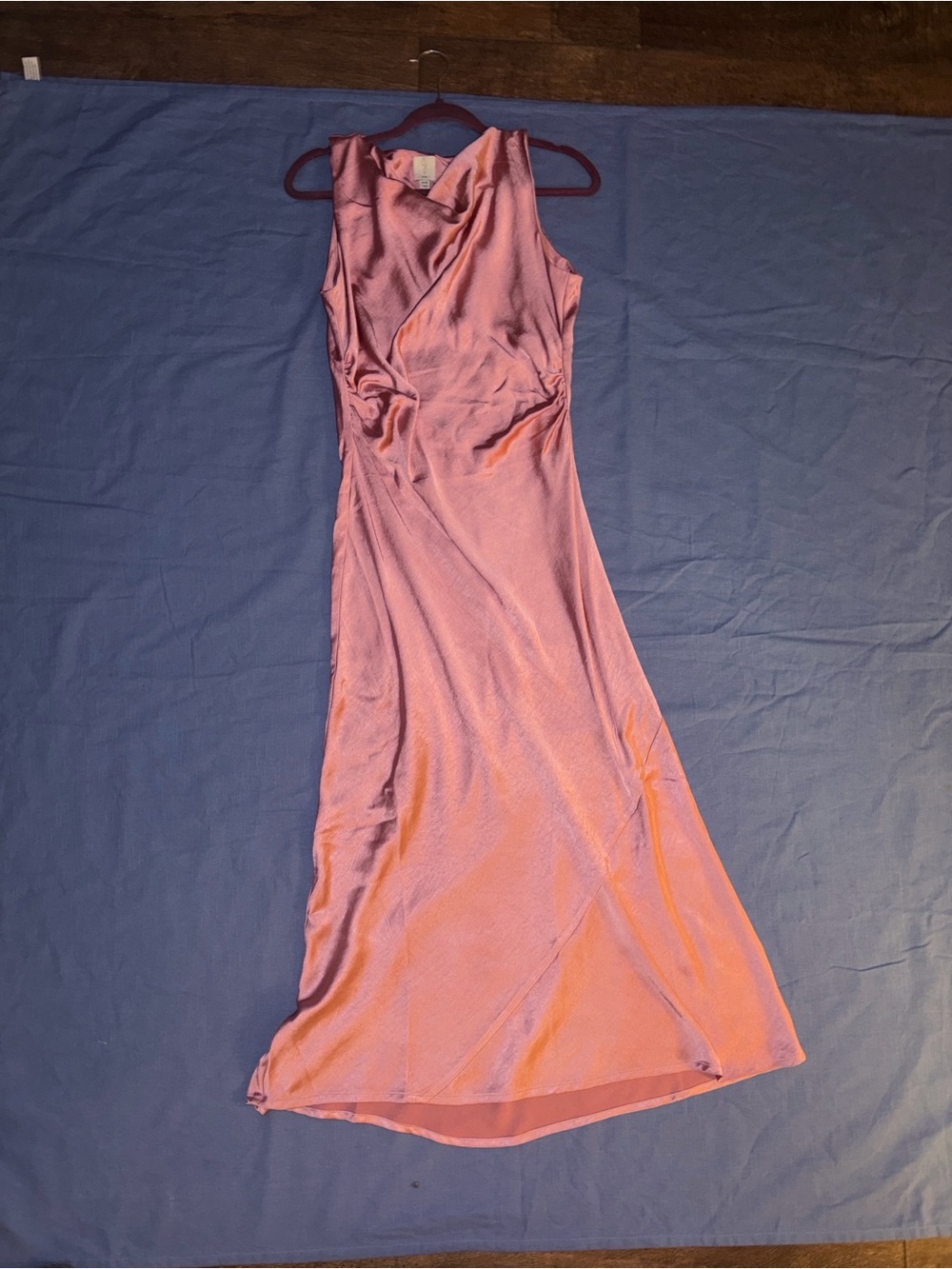 Joie Rose Blush Satin Cowl Neck Midi Dress Slip On